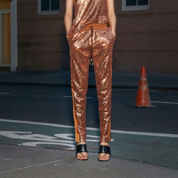 Prabal Gurung Metallic High-rise Sequin TROUSERS - Picture 1 of 15